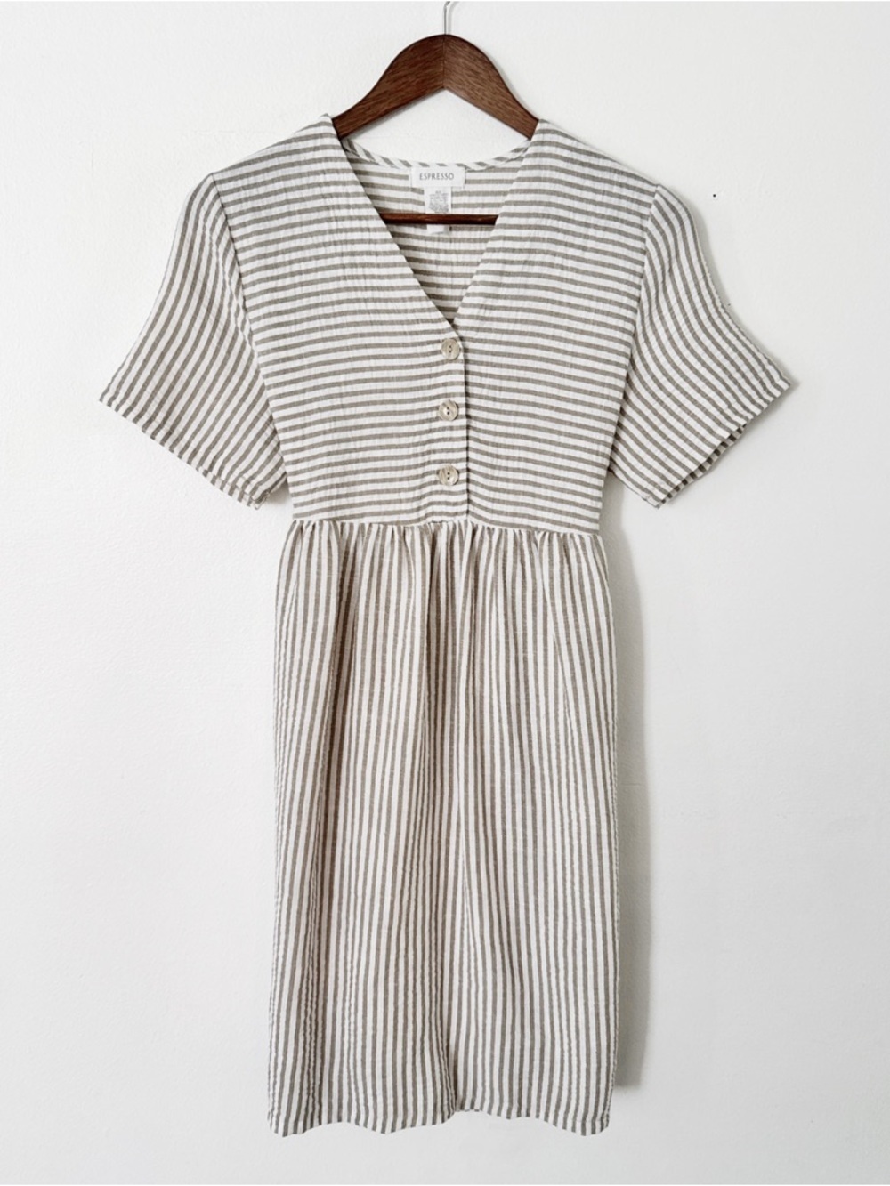 Espresso Sand and White Striped V-Neck Midi Dress medium